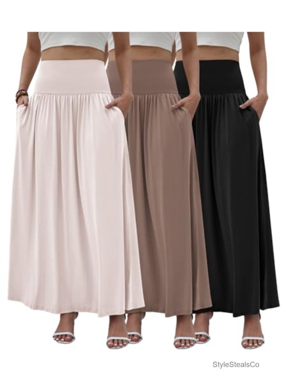 Women's 3-Pack Long Maxi Skirts with Pockets A-Line Casual Party Skirt